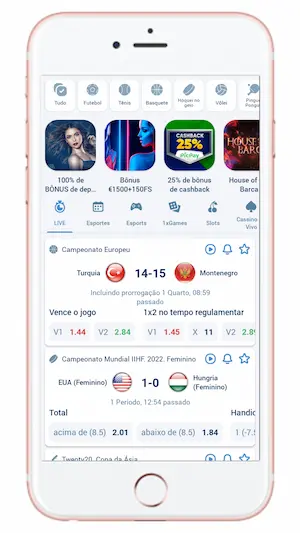app tela com categorias 1xbet